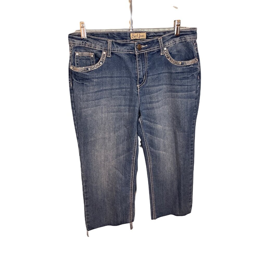 Earl Jeans Rhinestone Studded Denim Cropped Jeans Sz 12